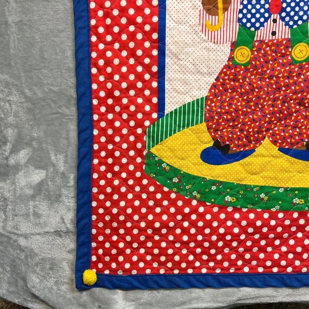 Handmade Baby Quilt Infant Multicolor Circus Teddy Bear‎ Clown Polka Dot Patch